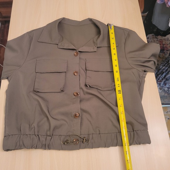 Utility Bomber Jacket Army Green Cuff Sleeve‎ Elastic Drawstring Waist Small - Picture 7 of 11